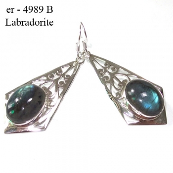 Ethnic Indian design jaali cut handmade blue fire labradorite stone earrings